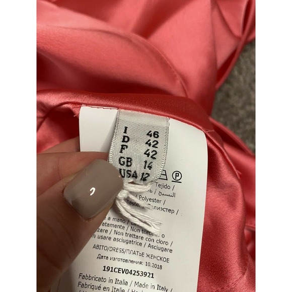 NEW Cedric Charlier Satin Pink Draped Midi Dress $520 US 12 IT 46 - Picture 9 of 11